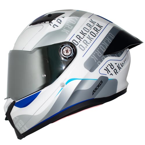 Cascos para motocicleta talla XXL cerrado Fenix ORK A17 blanco azul matte Axxis