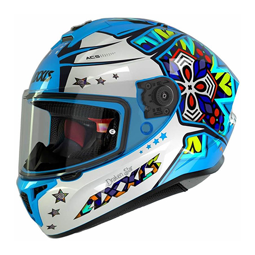 Casco para motociclista talla L cerrado draken star C17 azul fluor Axxis