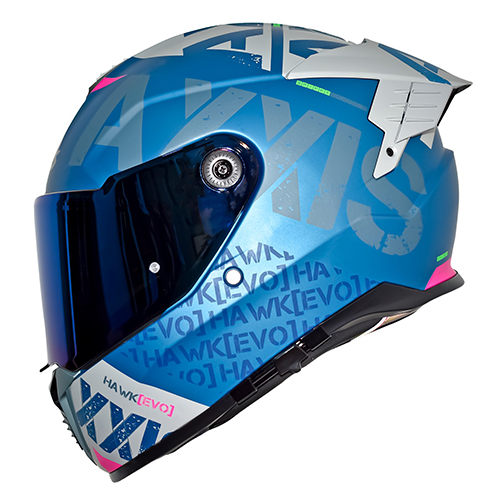 Casco para motociclista talla XL cerrado Hawk spiffy B7 azul matte Axxis