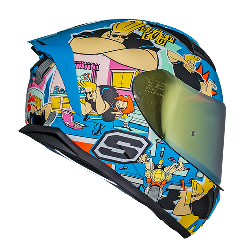 Casco para motociclista talla L integral Johnny Bravo azul Shaft