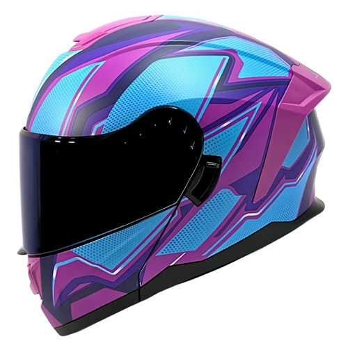 Casco para motociclista talla M abatible 2W Liberty azul rosa