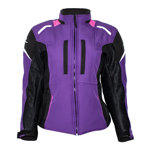 Chamarra para motociclista Softshell repelente con protecciones Talla L Luzern Purple Woman Hebotech
